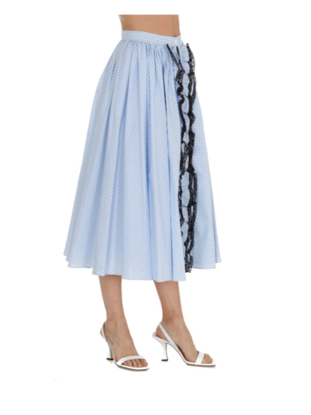 Miu Miu Gingham Ruffled Lace-Trimmed Midi Skirt - Picture 6 of 16